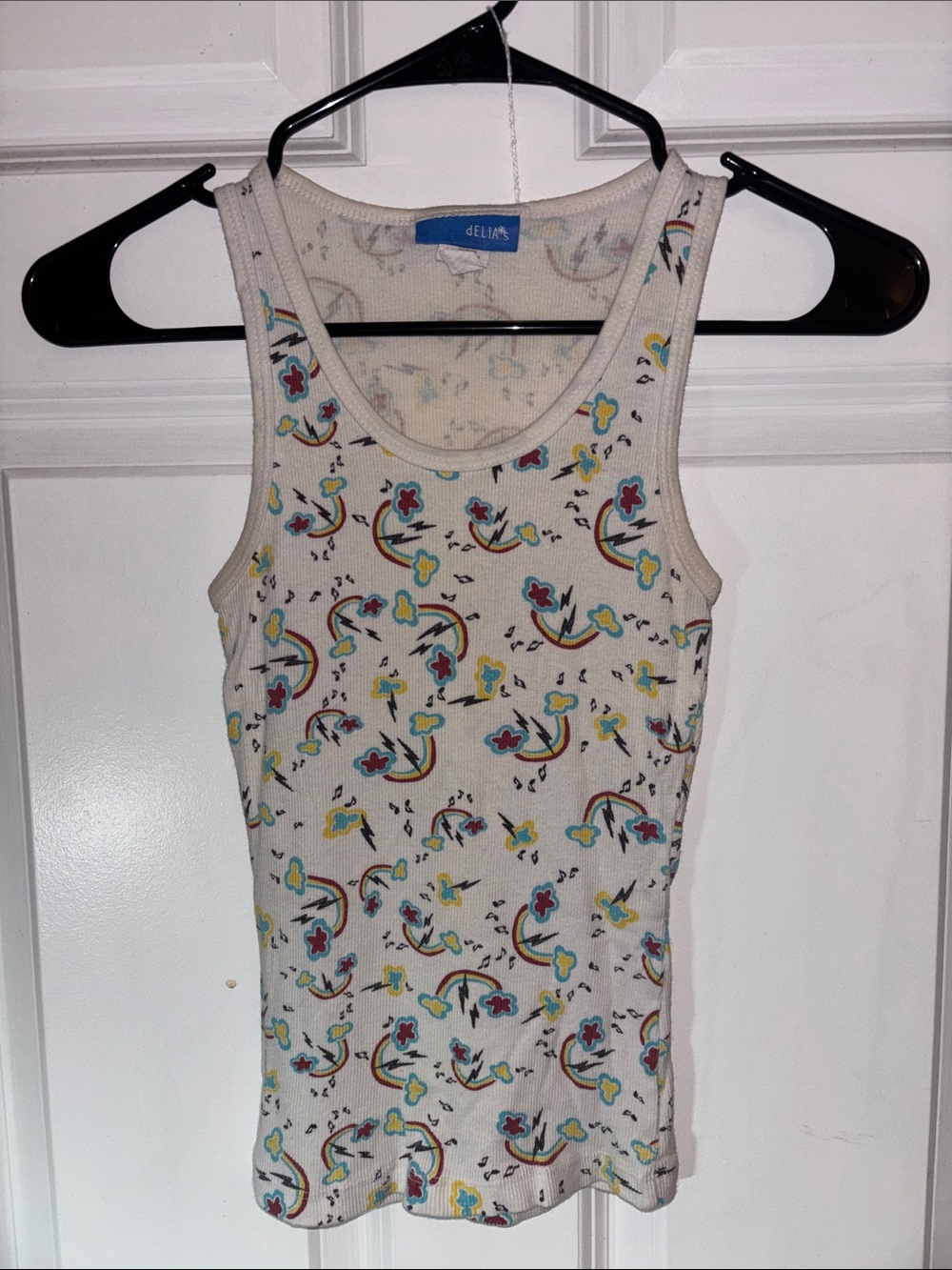 dELiA*s White Tank Top with Rainbows, Music Notes and Lightning Bolts